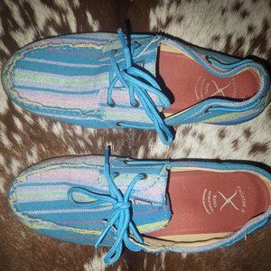 Women's Twisted X Driving Mocs Blue Serape Stripe Size 11 Casual Shoes Loafers